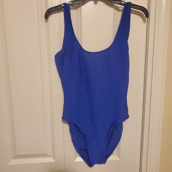 Palm Point Vintage Blue Ribbed Onepiece Swimsuit Large - Picture 10 of 10